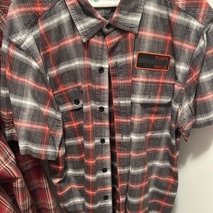 Harley-Davidson Gray and Red Plaid Short-Sleeve Button-Up Shirt